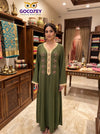 Elegant Olive Green Embroidered Long Kurta Dress