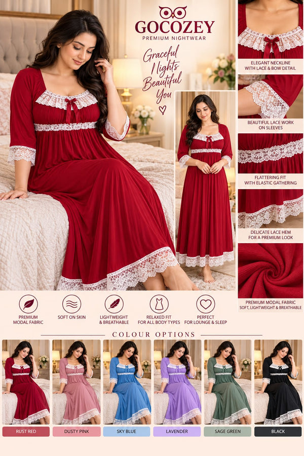 Dusty Pink Lace-Trim Modal Nightwear Dress