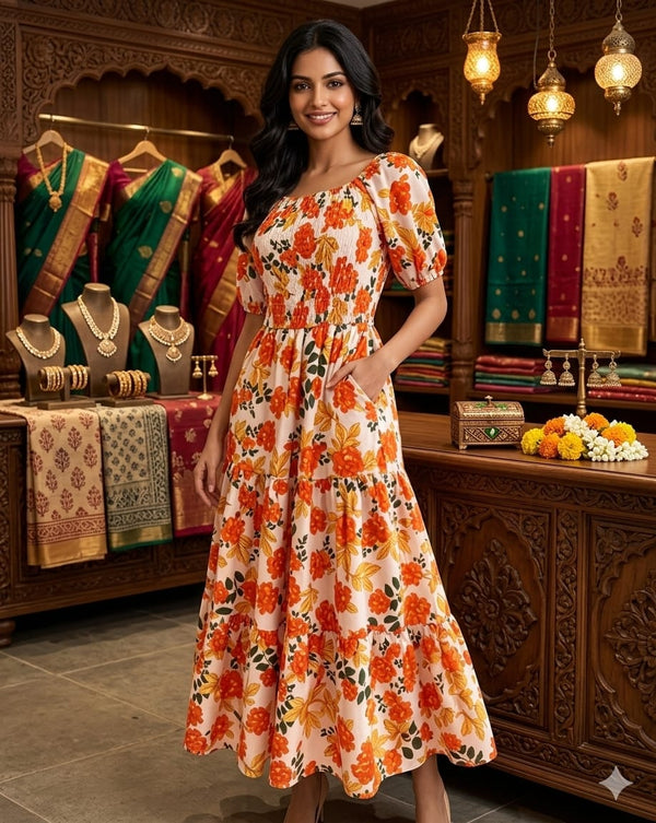 Floral Printed Tiered Maxi Dress