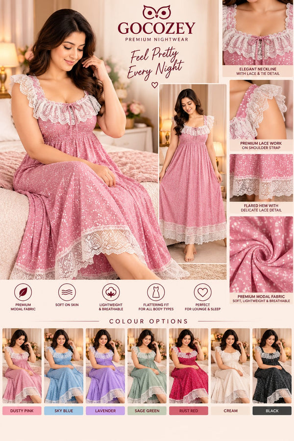 Dusty Pink Lace-Trim Modal Nightwear Dress